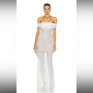 SELF-PORTRAIT beaded off the shoulder maxi dress white size 4